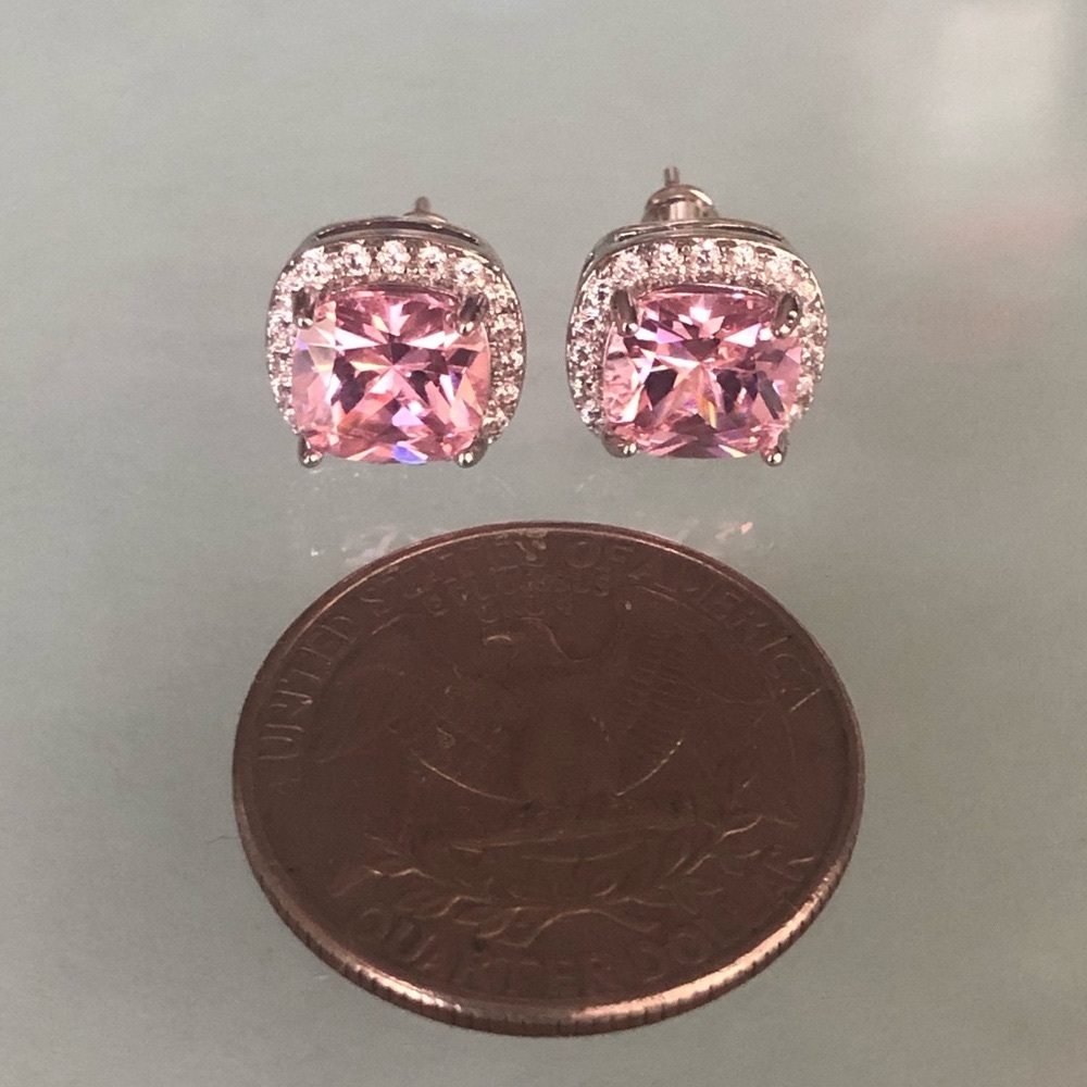Pink Sapphire Silver Stud Earrings - Picture 5 of 5